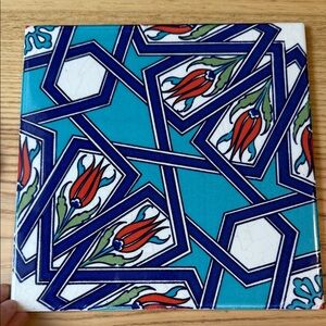 Kutahya Altin Turkish Decorative Tile HotPlate 8” Square Floral Traditional